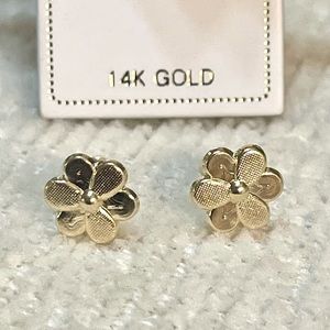 Solid Yellow Gold 14 Karat Hawaiian Plumeria Flower 8x8mm  Earring